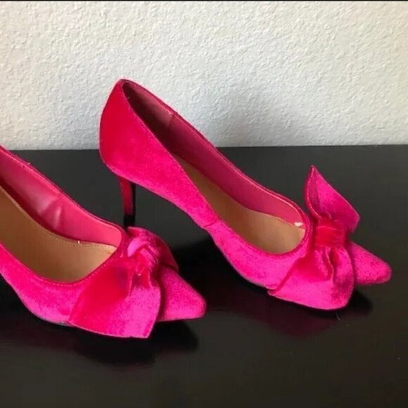BAMBOO Pink Velvet Bow Pointed Toe Barbiecore High Heels Size 6 Y2K VIBES - Picture 6 of 10